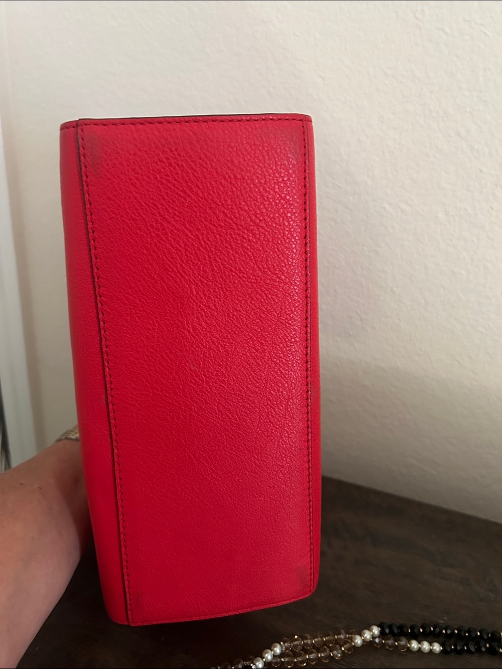 kate spade Red Leather Satchel with Woven Diamond Detail - Picture 4 of 6